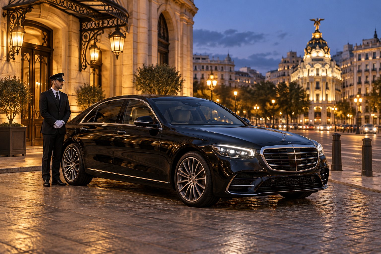 Mercedes-Benz Clase S negro con chófer privado en Madrid