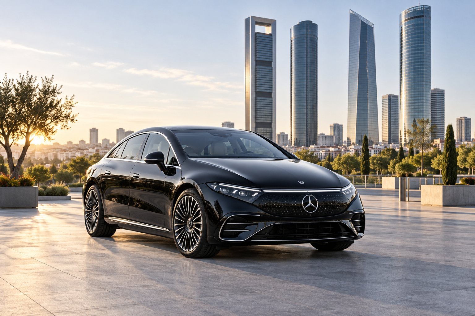 Mercedes-Benz EQS eléctrico con chófer, etiqueta CERO, en Madrid